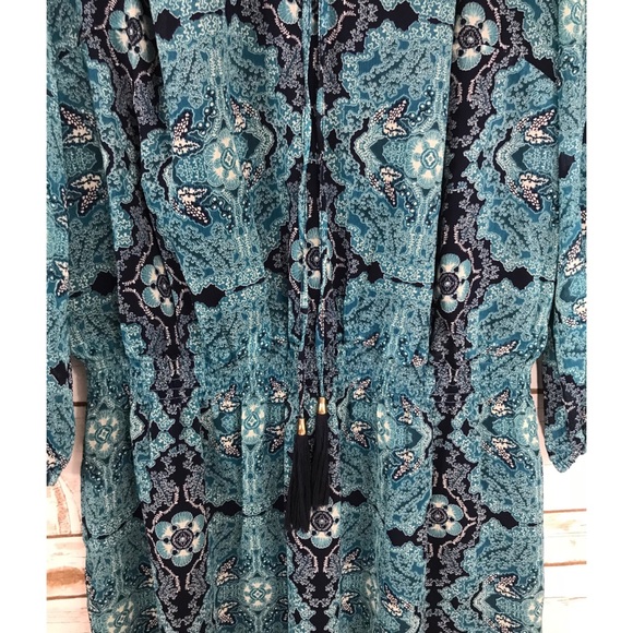 ROSE & OLIVE BLUE BOHO DRESS SIZE MEDIUM - Picture 3 of 8